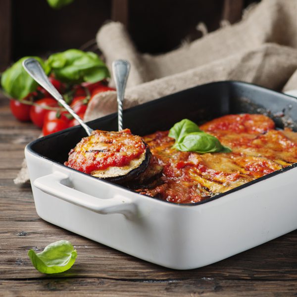 Italian traditional dish parmigiana with eggplant